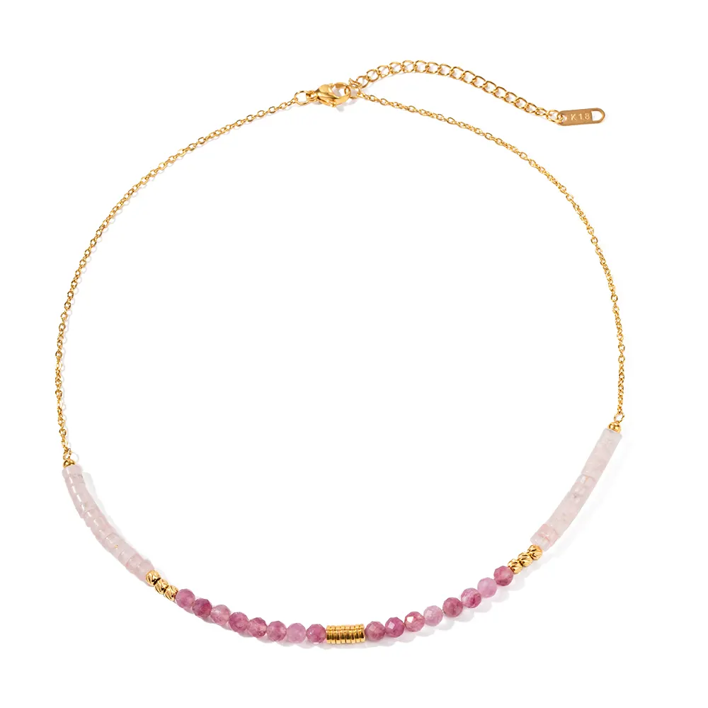 Ins Popular Bohemian 18K Chapado en oro Rosa Cristal Cadena Piedras preciosas Collar con colgante de cuentas para niñas