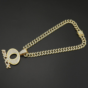 Hip Hop Oblock Letter Pendant Necklace Trendy Link <strong>Chain</strong> with Gold Plated Zinc Alloy Beads &amp; Diamond Butterfly Shape Gift - Product Image 4
