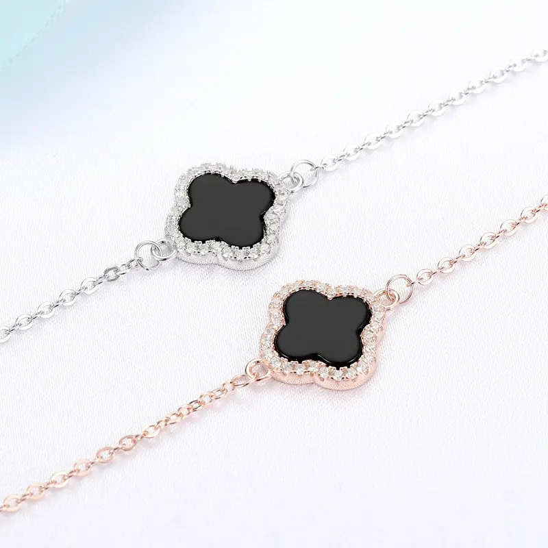 Xu Hướng Thời Trang S925 Bạc Cổ Điển Clover Vòng Đeo Tay 18K Rose Gold Plated Phụ Nữ May Mắn Vòng Đeo Tay Trang Sức Quà Tặng