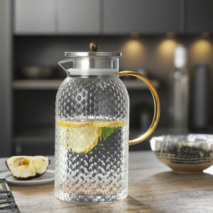 Thickened Rice Grain Glass Hammer Pattern Cooling Kettle Cold Kettle Lemon Cup <strong>Tie</strong> <strong>Pot</strong> Cold Open Summer Juice <strong>Pot</strong> - Product Image 1