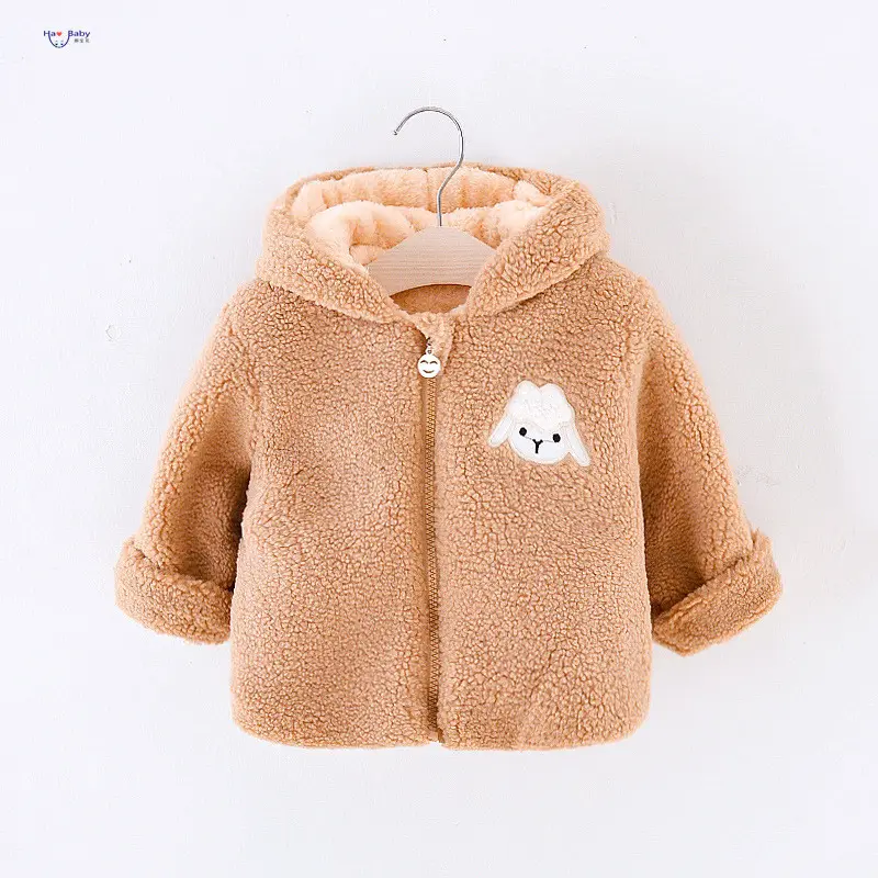Hao casaco infantil de pele de cordeiro, capuz, algodão, bordado, desenhos animados, jaqueta de inverno grossa, veludo