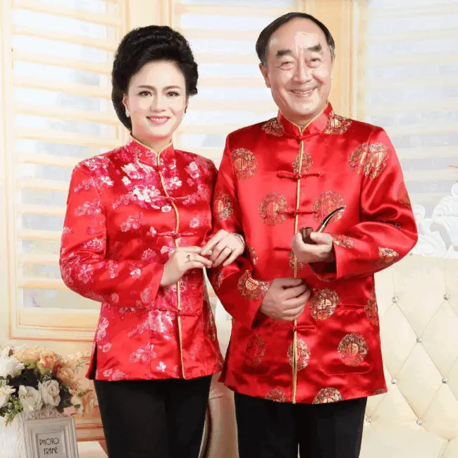 男性と女性のためのヴィンテージ古典的な中国の伝統的な衣装赤唐スーツコートラバーズスーツ