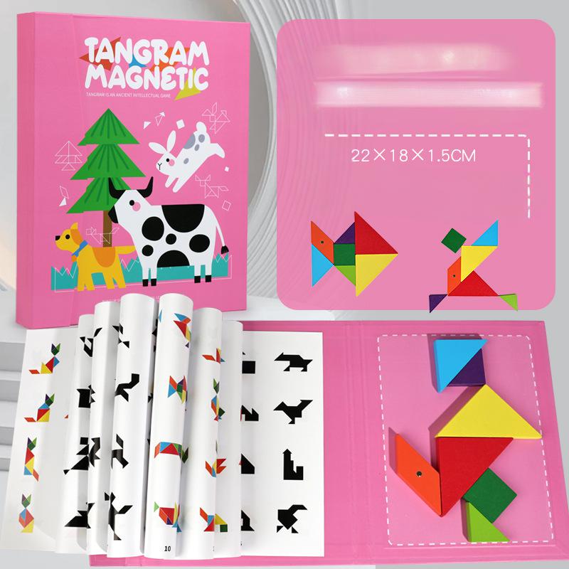 Tangram de ferme rose + blocs d'ABS