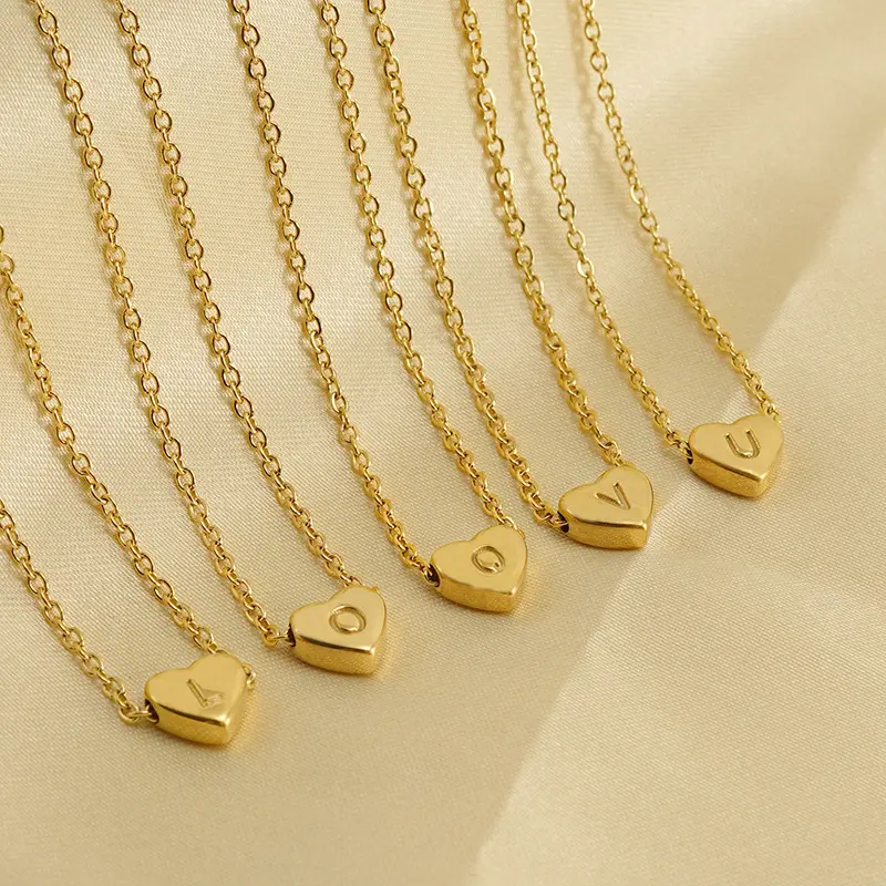 Colar de pingente dourado masculino de ouro, colar banhado a ouro 18k inicias em aço inoxidável A-Z 26 letras amor para mulheres