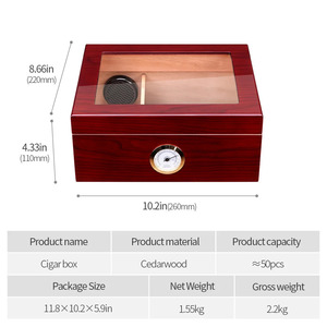 CIGARLOONG บุหรี่ซิการ์วูด Humidor พร้อมไฮโกรมิเตอร์ในตัวและเครื่องทําความชื้นสําหรับซิการ์ 50 บุหรี่เปียโนแล็กเกอร์ซิการ์ Humidors - Product Image 6