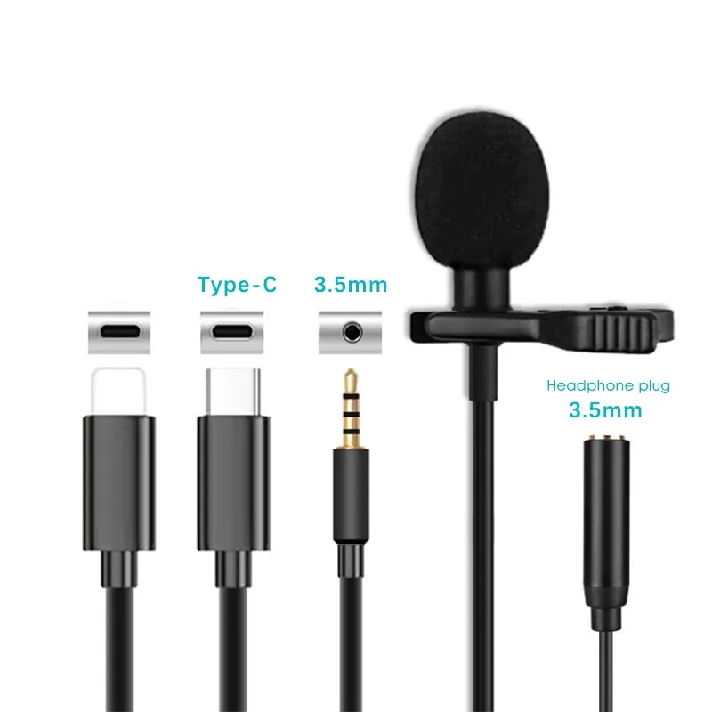 Mini-Microphone à revers, Portable, à condensateur, à clipser, pour iPhone/type-c/3.5mm/appareil photo/PC/ordinateur Portable