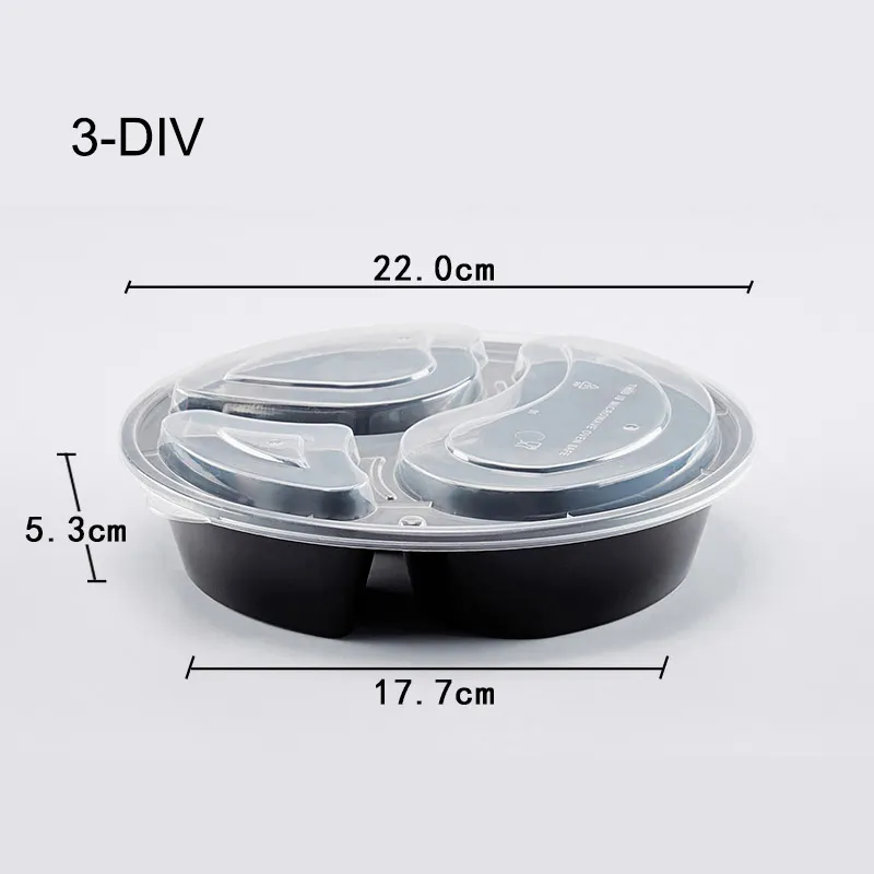 Recipientes de plástico desechables para comida, caja de plástico para comida, con 3/4 compartimentos