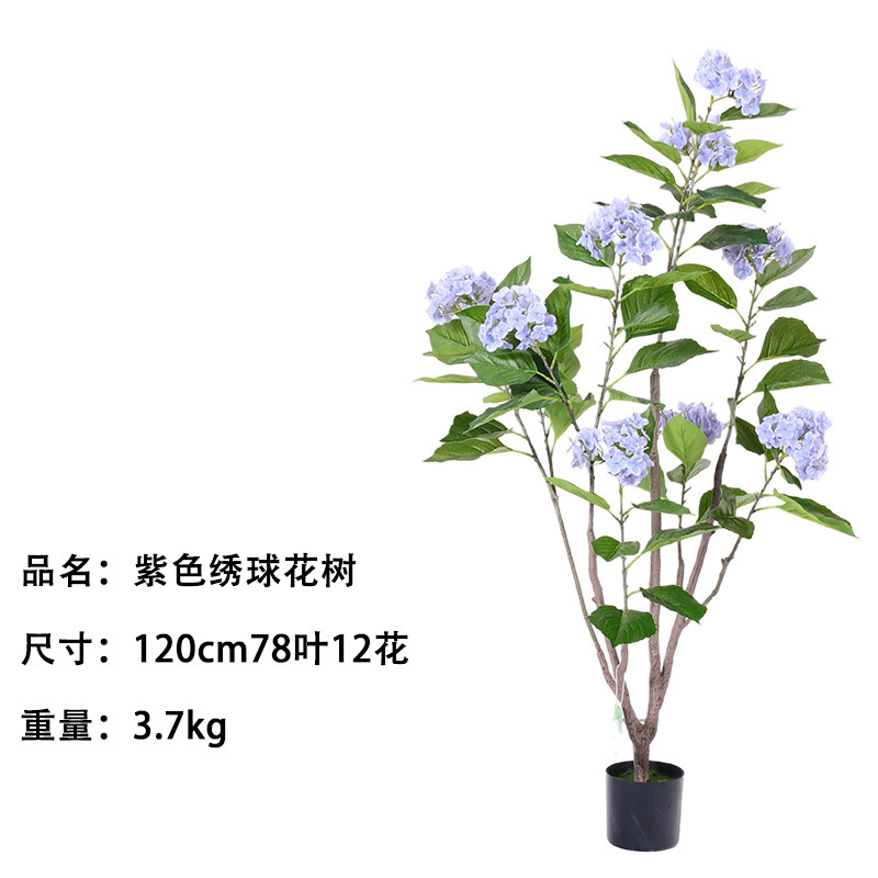 Arbre hortensia violet, 120 cm de haut (78 feuilles, 12 fleurs)