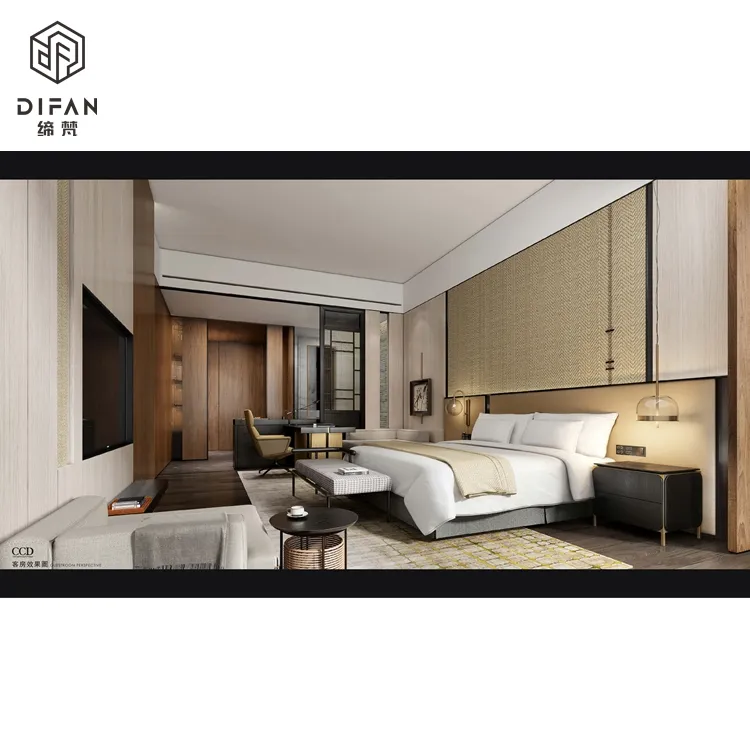 Projet d'hôtel Ensembles de meubles en bois de chambre d'hôtel cinq étoiles au design de luxe sur mesure à vendre
