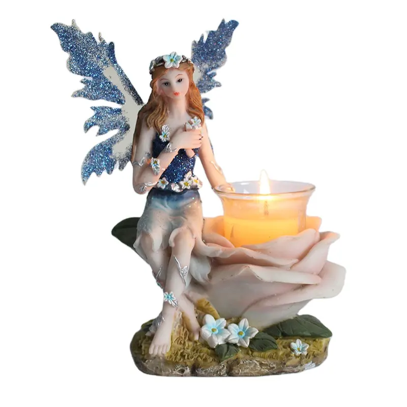 Artigianato in resina personalizzato bellissimo fiore d'angelo fata portacandele figurina ornamento da tavolo decorazioni per la casa