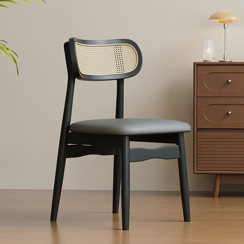 Black wooden frame-dark gray leather