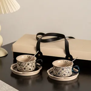 家用和办公室用环保陶瓷咖啡和浓缩咖啡杯套装，带手柄 - Product Image 3