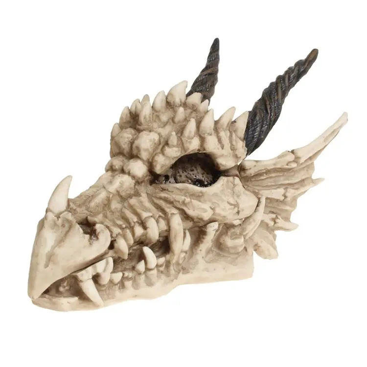 Caja de calavera de dragón de poliresina, 15cm, marfil
