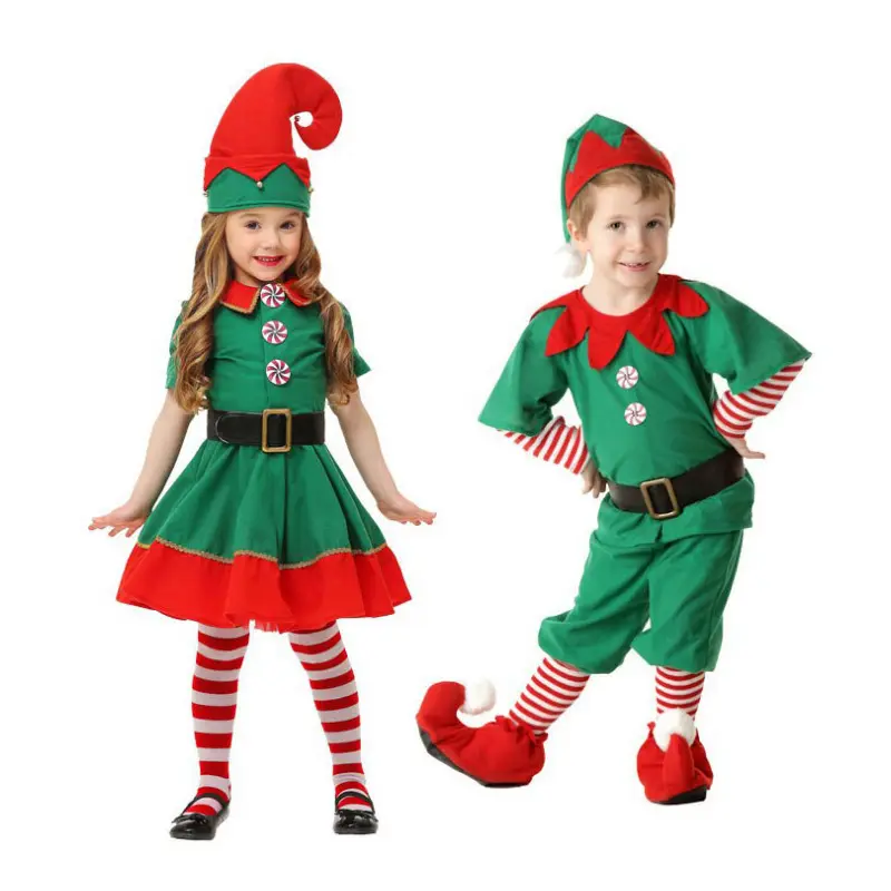 Детский Рождественский Хэллоуин Праздник смешной мальчик и девочки косплей нарядные рождественские костюмы эльфа FCDR-002