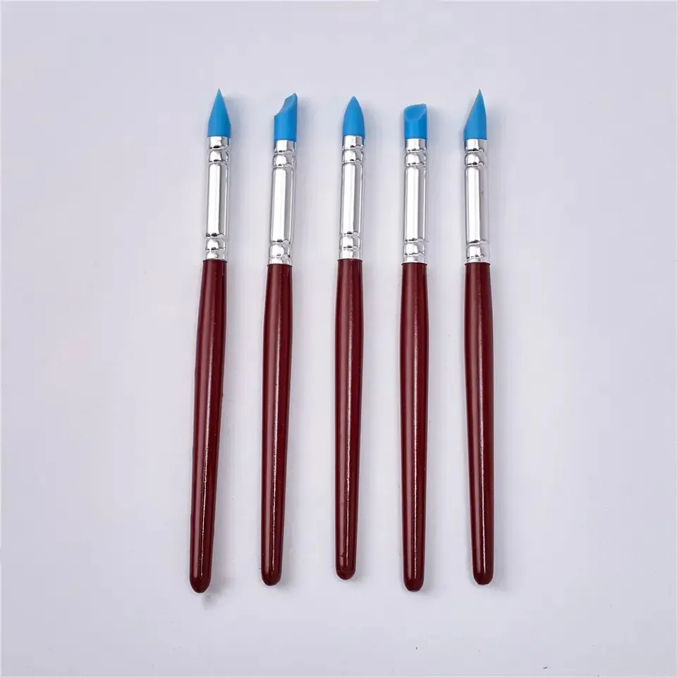 Keep Smiling 5pcs Rubber Tip Paints Silicon Brushes Sculpture Pottery Clay Shaping Carving Tool Set