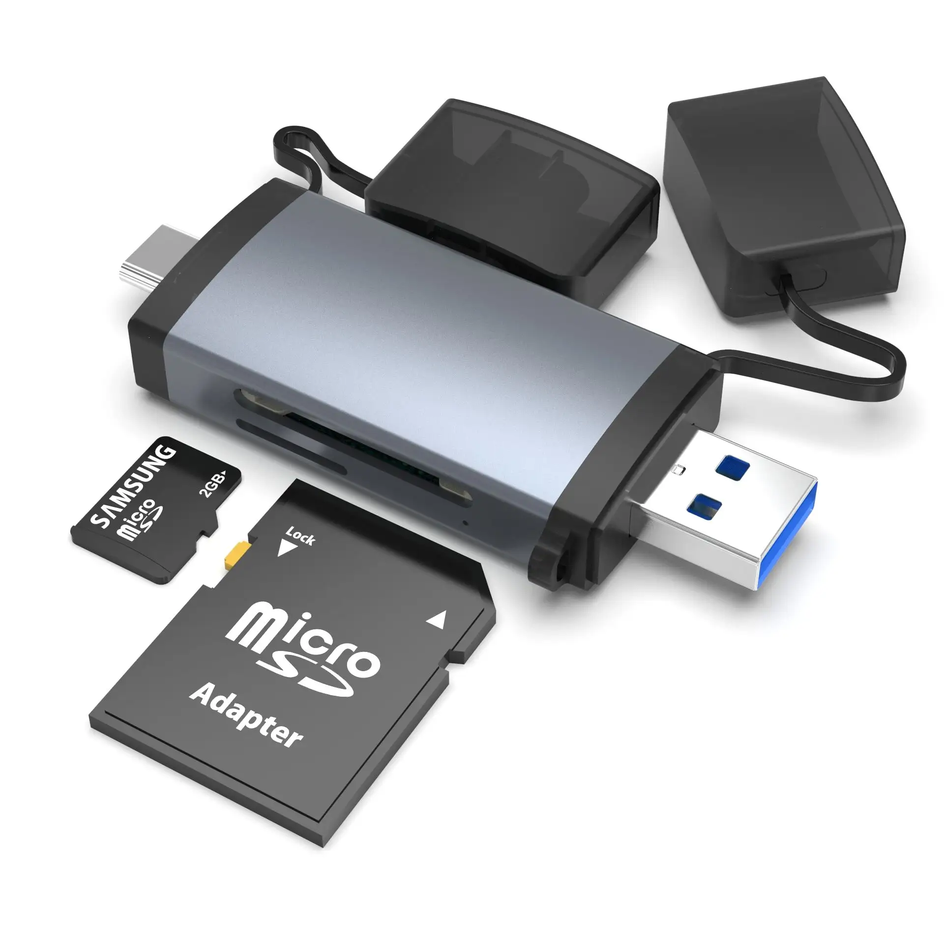 Fabricante portátil USB A USB C lector de tarjetas Mini SD TF adaptador de lector de tarjetas para teléfono móvil y computadora de doble uso