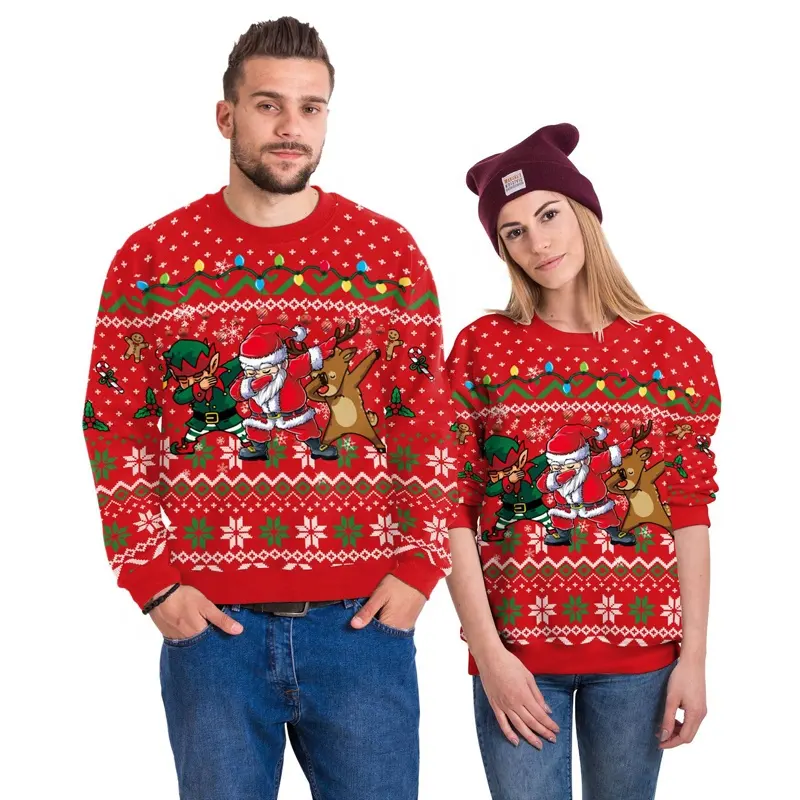 Noël imprimé couple pull pull stock de femmes et d'hommes seulement 2 pièces bas quantité minimale de commande gros pas cher noël nouvel an sweats à capuche