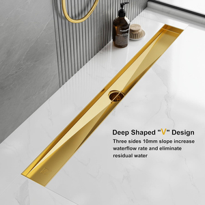 Customizable Gold Tile Insert Stainless Steel <strong>Linear</strong> Shower Drain for Bathrooms with Dual <strong>Function</strong> Cover - Product Image 4