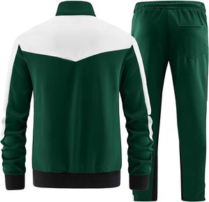 100% coton hommes 2 pièces couleur bloc survêtement ensembles manches longues pleine fermeture éclair veste et bas de jogging hommes survêtement personnaliser - Product Image 3