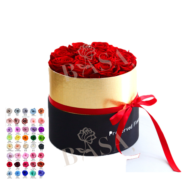 12 roses in gold box