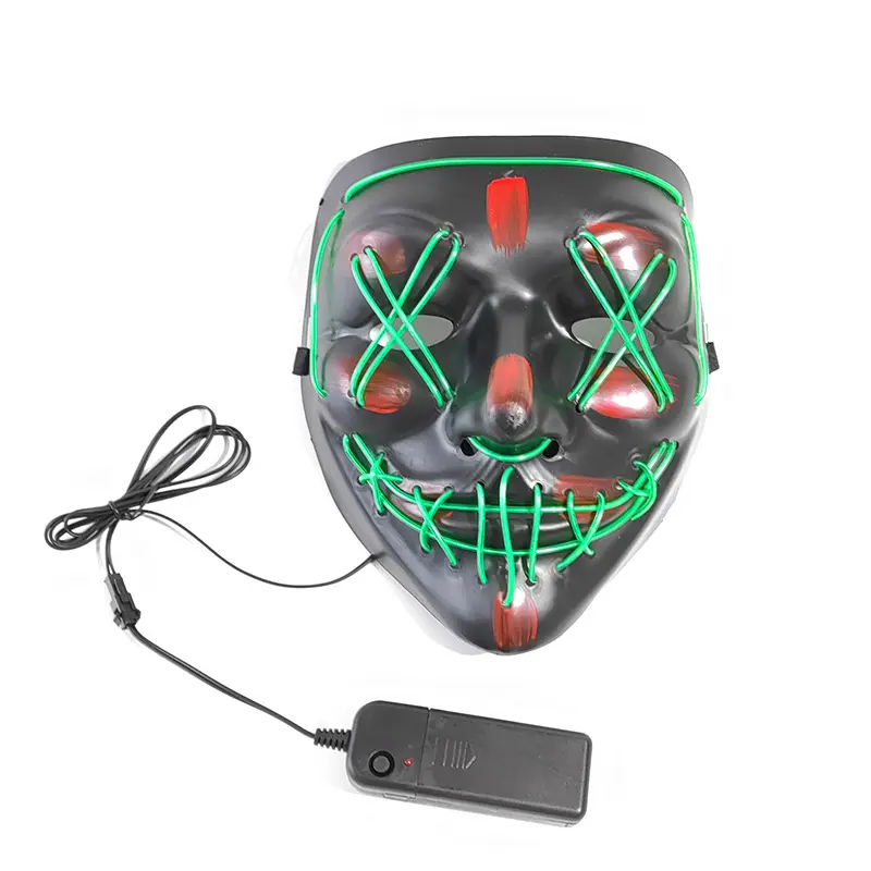 WY 2023 vendita calda maschera di Halloween Led maschera incandescente parola V nera con pezzo di viso Horror di sangue