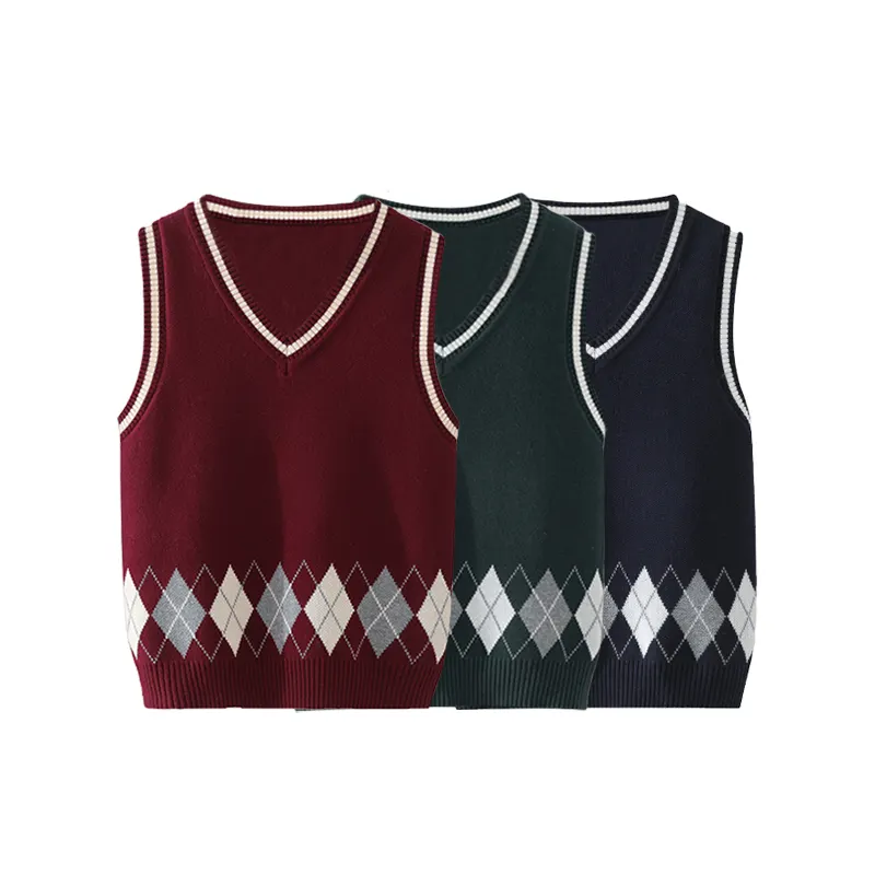 女の子のベストとセーター小学校制服大学スタイルセーター子供用セーターホースクリップ男の子用ニット