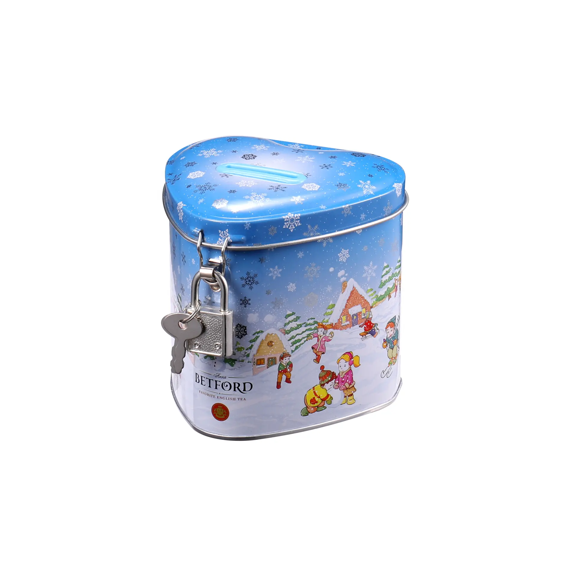 Cute Heart Shape Tin Coin Box for Kids Gift with Custom Printing High Quality Piggy Bank with Lock Saving Box