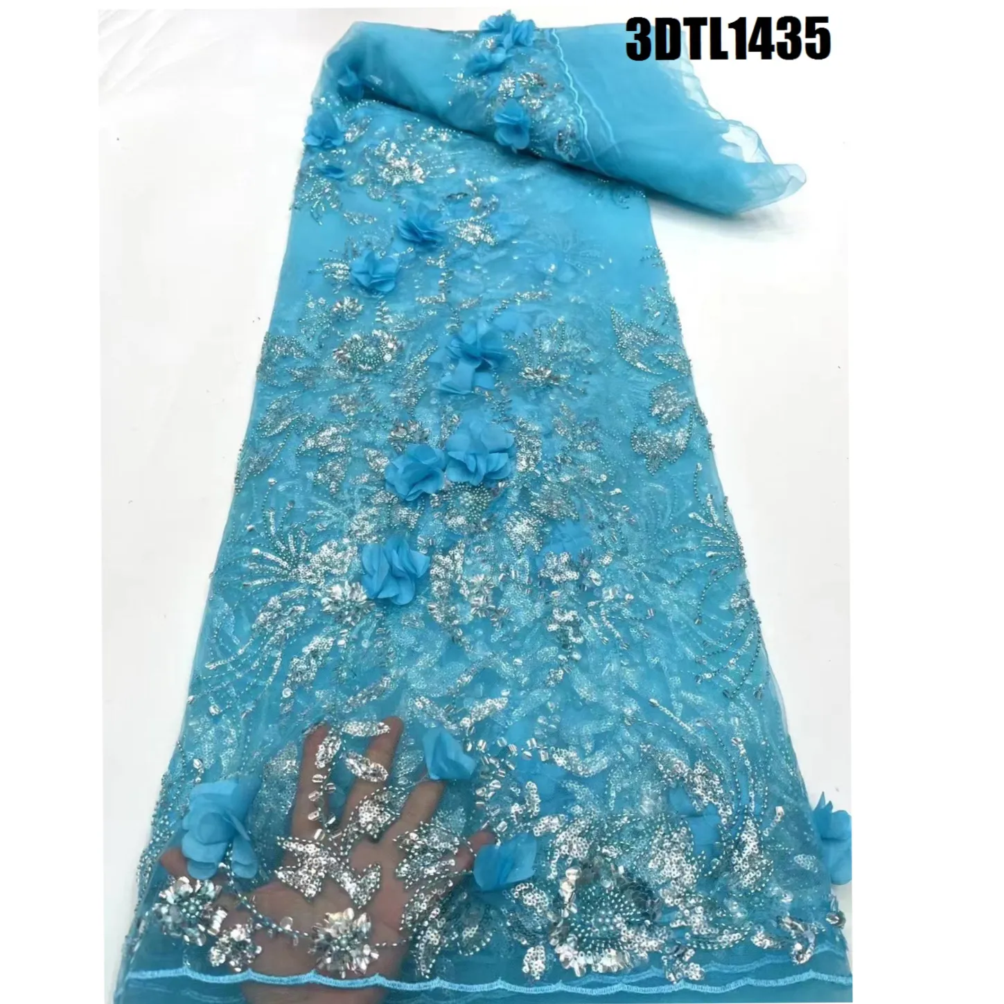African Lace Fabric Cotton Mesh 3d Flower Lace Applique for Dress