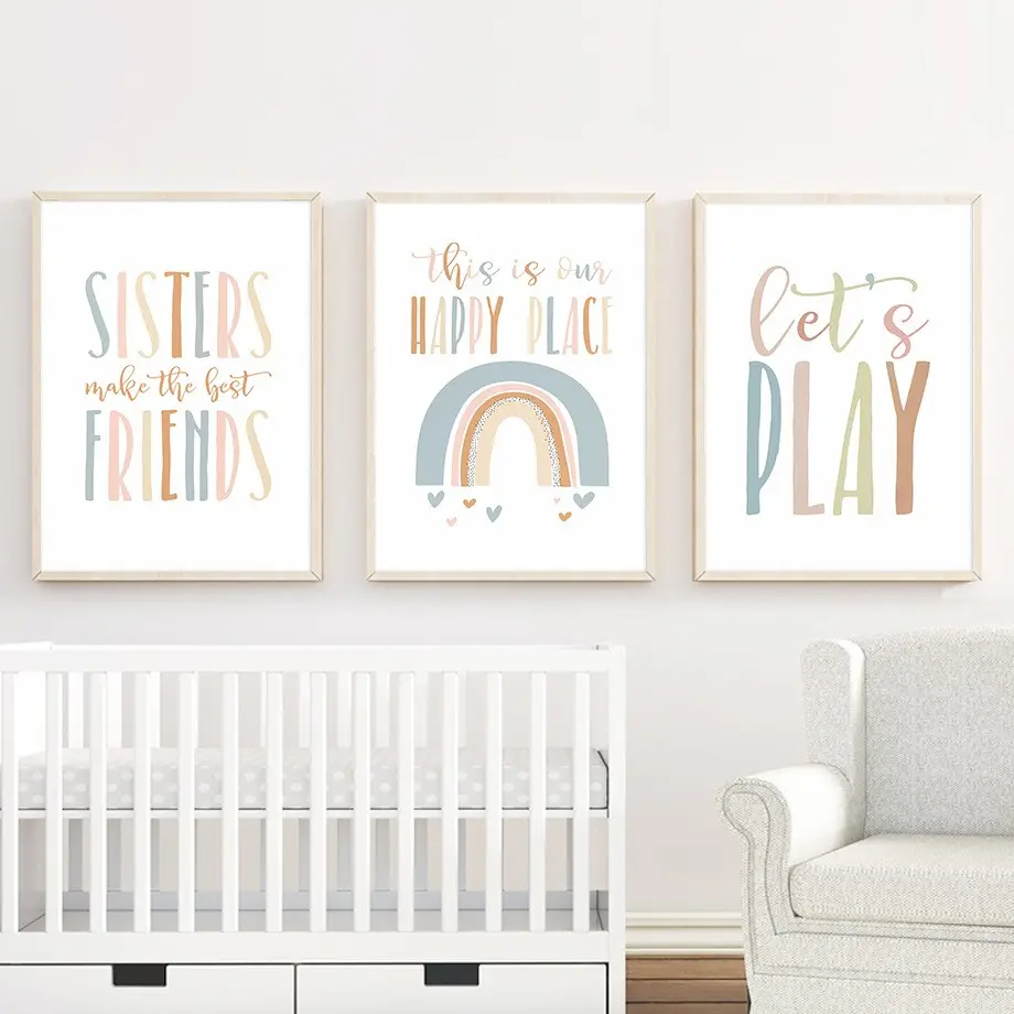 Pintura de parede para quarto de recém-nascidos, arte em tela personalizada, imagem moderna, pôster e estampa para decoração de quarto de bebês, meninos e meninas, imagem moderna