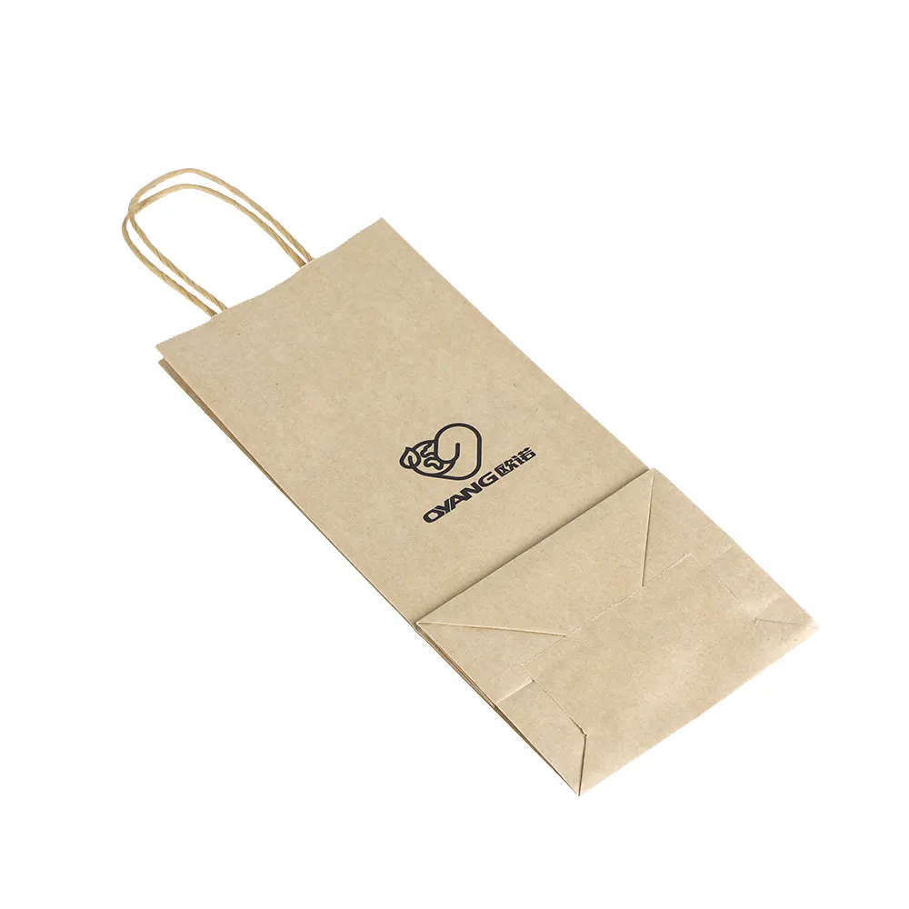 Recién llegado, bolsa de papel artesanal de embalaje de comida negra reciclada ecológica para llevar, bolsa de papel Kraft marrón con asa