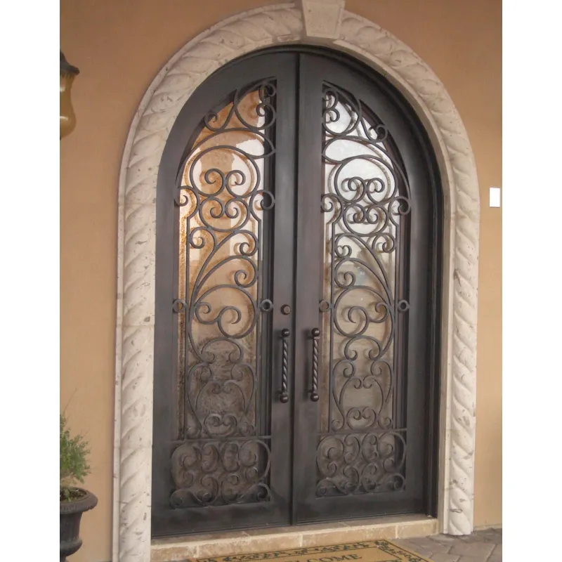 Double porte en fer forgé à la main de qualité garantie, design d'arcs, portes en fer forgé, portes françaises