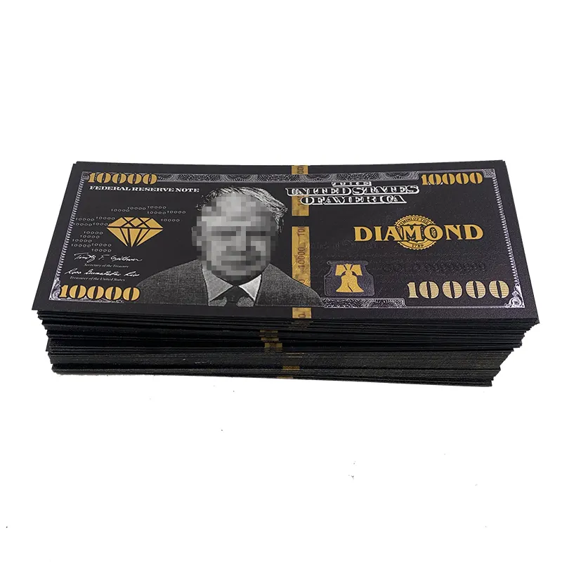 Tarjetas de diamantes VIP, diseño personalizado, papel de aluminio negro y plateado, billetes de 10000 dólares USD, dinero utillaje para 2024, regalos de apoyo