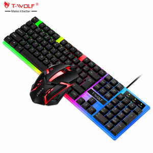 Clavier Souris游戏铝键盘和鼠标104键发光二极管背光3D彩虹有线鼠标和笔记本电脑键盘组合 - Product Image 1