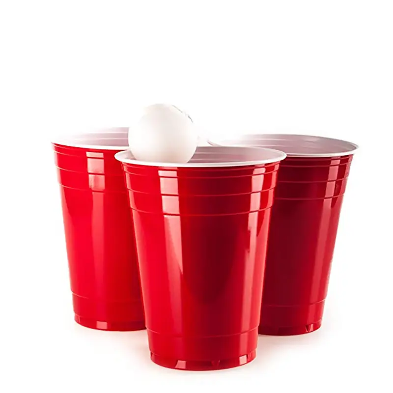 Logotipo de marca personalizado Reutilizable 12/16 Oz Plástico Desechable PS Cups Custom Beerpong Set Beer Pong Party Cups Red Cup