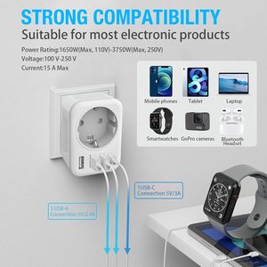 อะแดปเตอร์สำหรับเดินทางแบบสากลพอร์ต USB Type C 10A อะแดปเตอร์แปลงไฟปลั๊กไฟ AC USA EU UK AUS 3พอร์ต WIFI 3 outpus - Product Image 3
