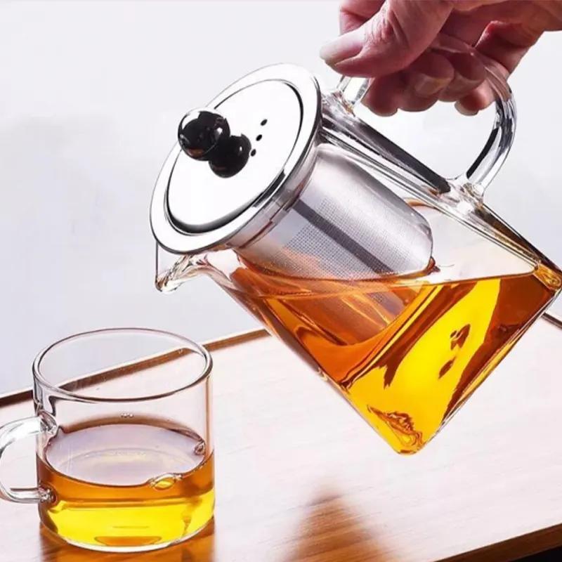 Оптовая продажа, китайские уникальные комплекты для кофе и чая с полумесяцем, высокотермостойкий квадратный стеклянный чайник из боросиликатного стекла, чайник с заварником