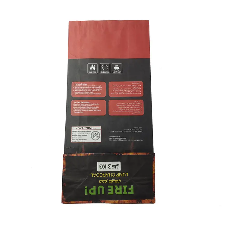 Custom Printed 3kg, 5kg, 8kg, 10kg Paper Empty Grilling Charcoal Packaging Coal Pack Bulk Bag