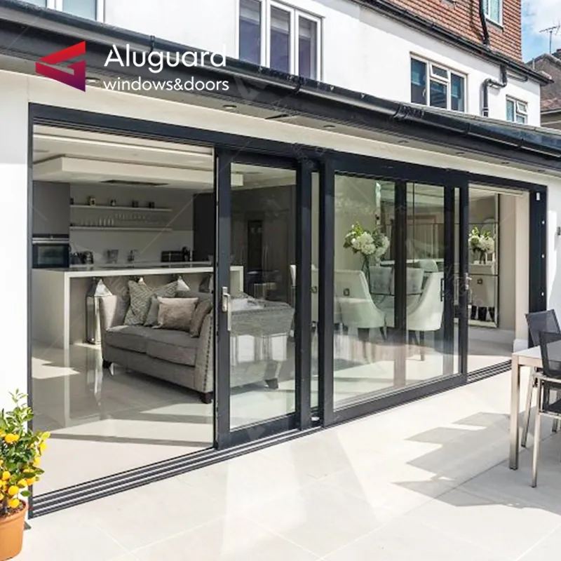 Dernière conception villa maison portes en aluminium 4 panneaux porte coulissante extérieur patio aluminium verre portes coulissantes