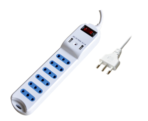 多插座、电源插座、智利电源板6路10A，带过载开关，带2个USB电源板 - Product Image 1