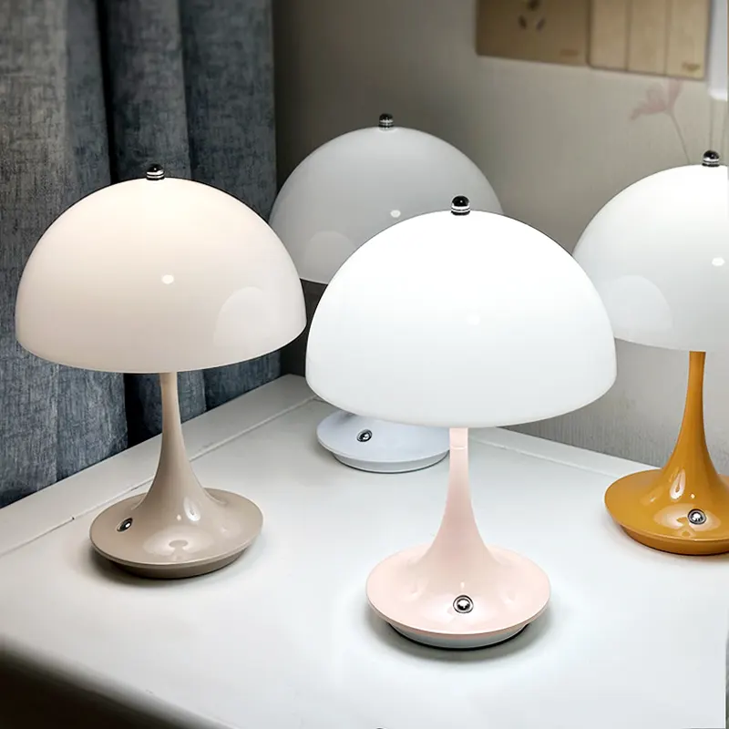 Lampu meja LED, bentuk bunga jamur bisa diisi ulang untuk kamar tidur, lampu malam sentuh, dekorasi Modern sederhana