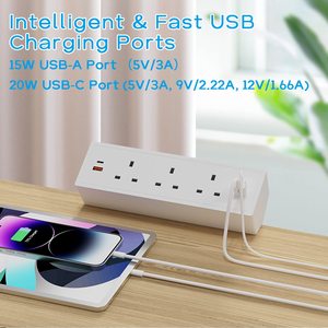 3ウェイデスククランプパワーストリップPD20W Type-C簡単設置デスクエクステンションリードデスクエッジ電源コンセント - Product Image 4