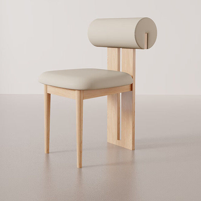 White leather upholstery, natural wood frame