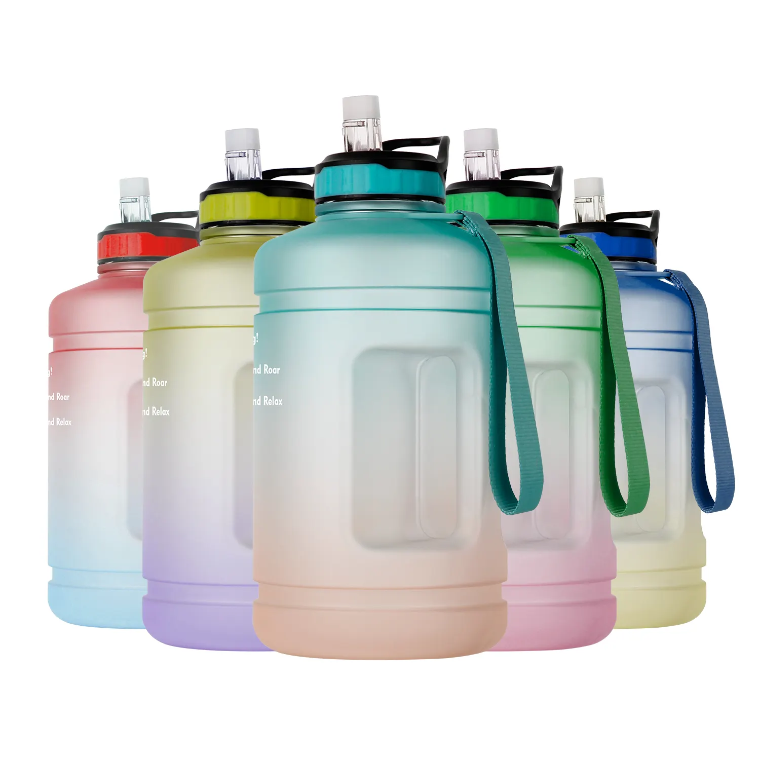 Conjunto de mango de plástico para fitness, botella de agua con manga de medio galón, fabricante de tiempo militar, motivacional, 64 oz, 64 oz