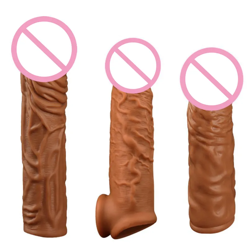 男性液体シリコン遅延射精男性コックリアルなディルドコンドーム再利用可能なペニススリーブスパイク付き