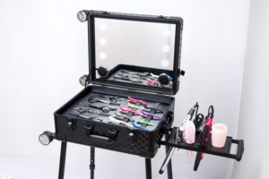 Koncai vỏ cứng Mang trường hợp Salon tóc trang điểm trường hợp chuyên nghiệp trang điểm cắt tóc Xe đẩy Trường hợp với Led Gương - Product Image 2