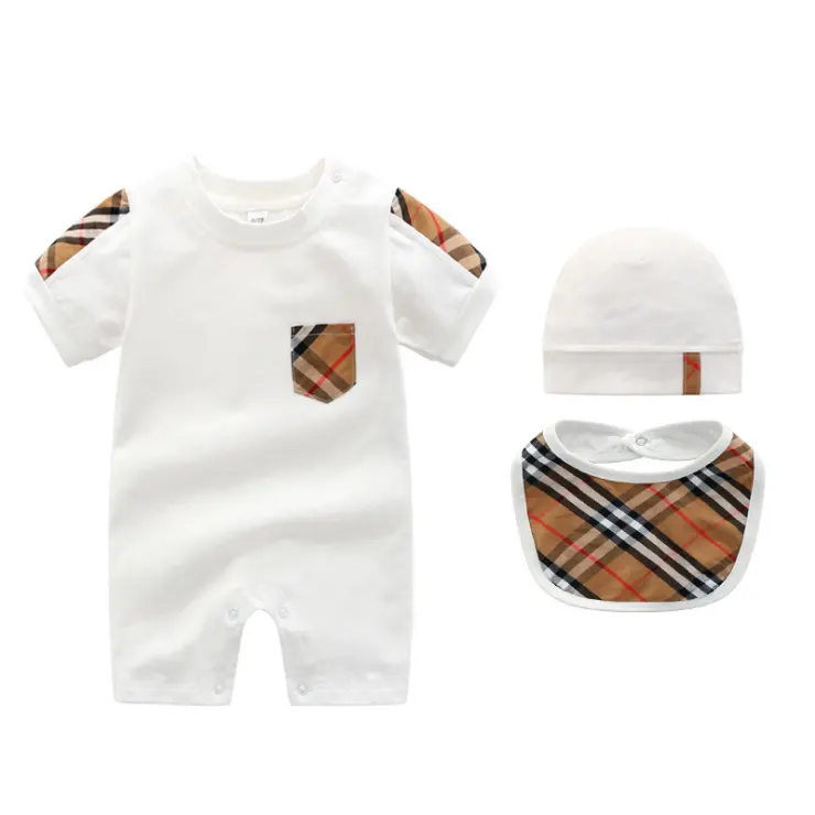 O desgaste de algodão 0-6 meses do bebê bebês roupas de compras online personalizado 3 pcs conjuntos de verão