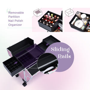 Vali trang điểm chuyên nghiệp, xe đẩy trang điểm, vali mỹ phẩm du lịch, vali làm đẹp, xe đẩy mới màu hồng - Product Image 4