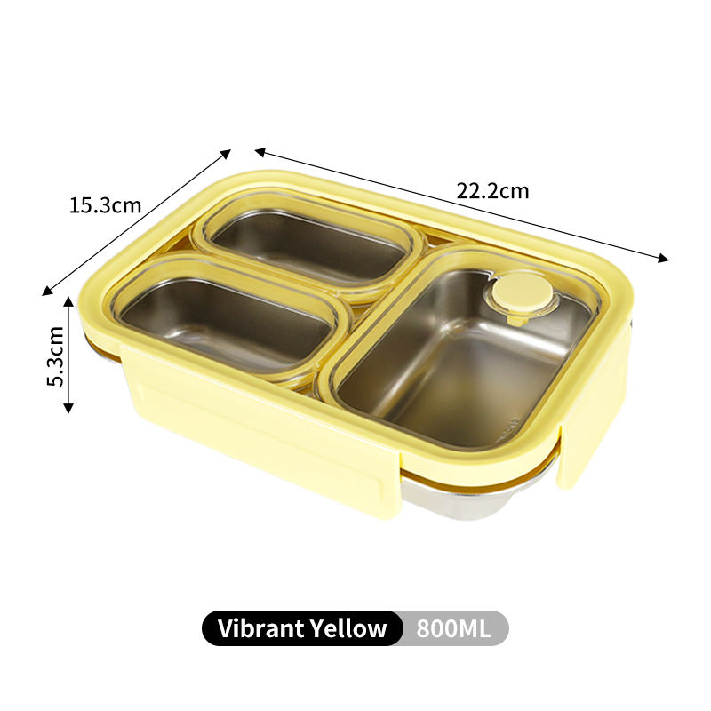 316L Sealed Three-Compartment Lunch Box (Yellow)