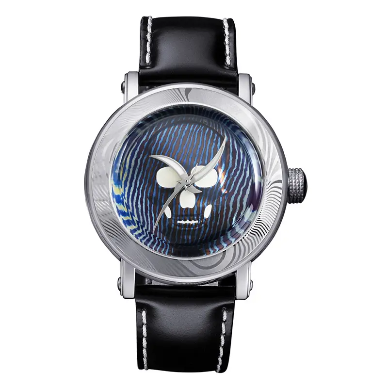 Reloj de acero de Damasco para hombre, edición limitada de coleccionista de lujo, SW200 Calavera, automático, mecánico, transparente