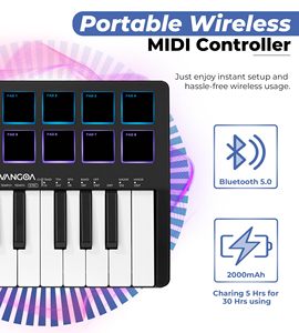 Teclado MIDI de 25 teclas, controlador MIDI de música electrónica profesional, teclado de almohadilla arreglista portátil inteligente